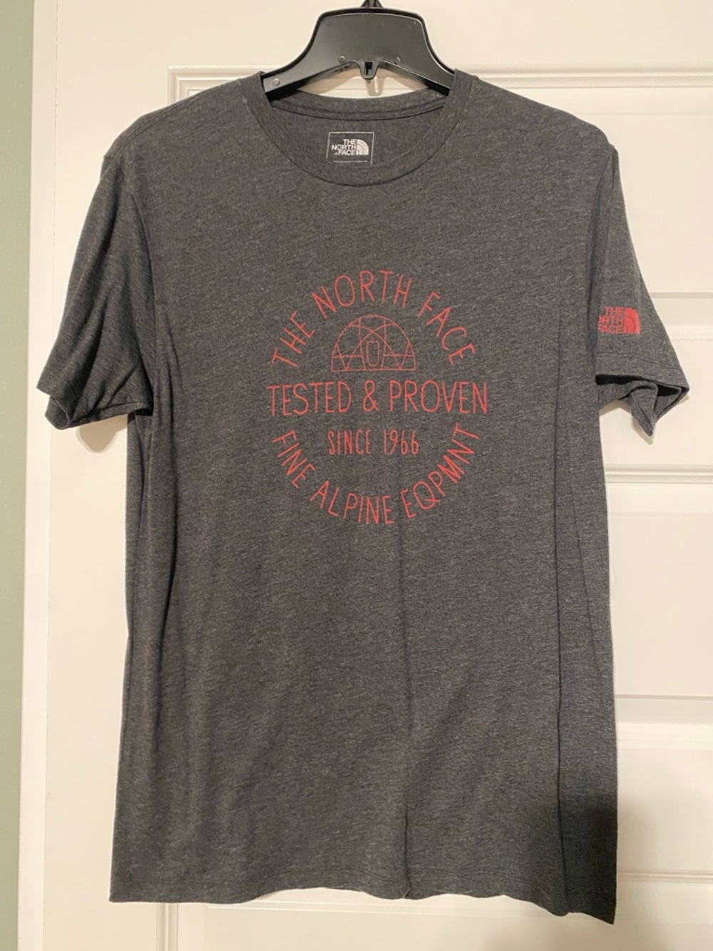 The North Face Men's Charcoal Gray Tee with Red Logo Graphic
